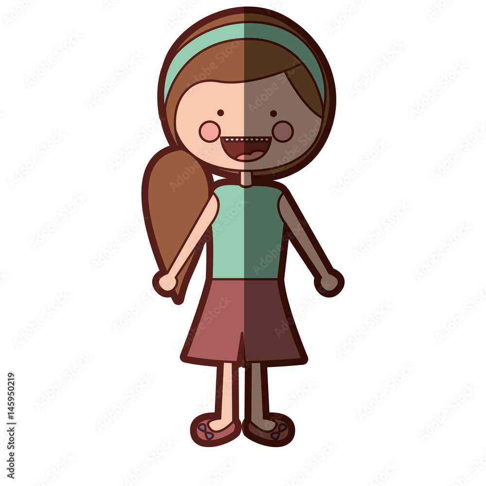 color silhouette shading smile expression cartoon side ponytail hair girl with shirt and skirt vector illustration color silhouette shading smile expression cartoon side ponytail hair girl with shirt and skirt vector illustration