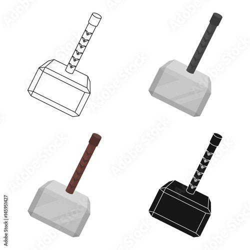 Viking battle hammer icon in cartoon style isolated on white background. Vikings symbol stock vector illustration.