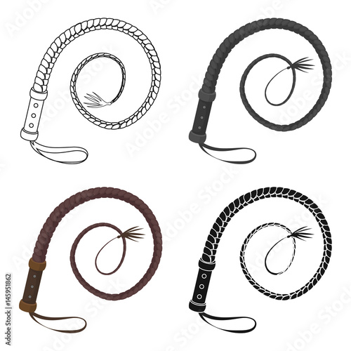 Whip icon in cartoon style isolated on white background. Rodeo symbol stock vector illustration.
