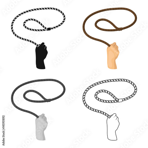 Hand with lasso icon in cartoon style isolated on white background. Rodeo symbol stock vector illustration.