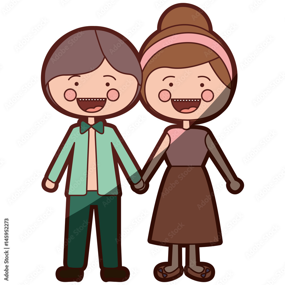color silhouette shading smile expression cartoon guy and girl collected hairstyle with taken hands vector illustration color silhouette shading smile expression cartoon guy and girl collected hairstyle with taken hands vector illustration