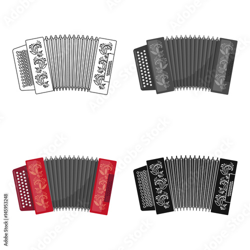 Classical bayan, accordion or harmonic icon in cartoon style isolated on white background. Russian country symbol stock vector illustration.