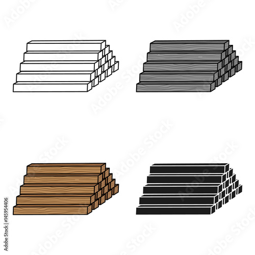 Stack of lumbers icon in cartoon style isolated on white background. Sawmill and timber symbol stock vector illustration.