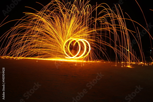 Amazing Fire Show at night on samet Island, Thailand