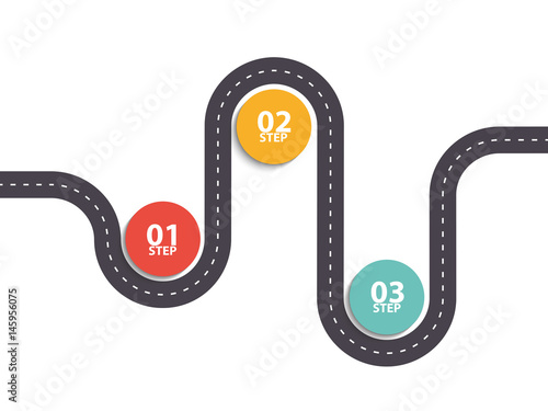 Infographic template. Three steps asphalt Road diagram. Vector EPS 10
