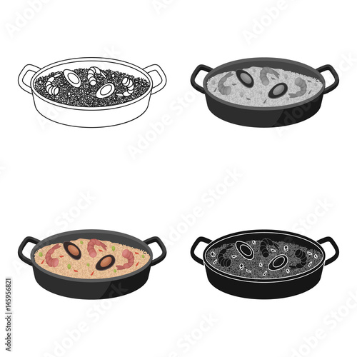 Paella icon in cartoon style isolated on white background. Spain country symbol stock vector illustration.