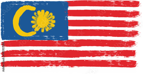 Malaysia Flag Vector Hand Painted with Rounded Brush
