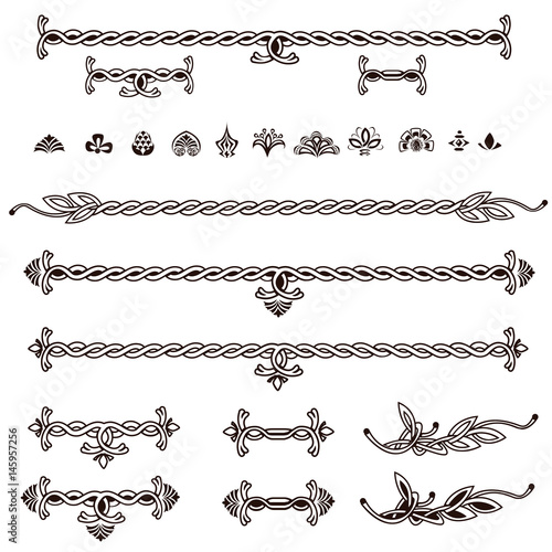 Vector set of vintage floral elements for page, invitation or flyer decoration in old Russian style