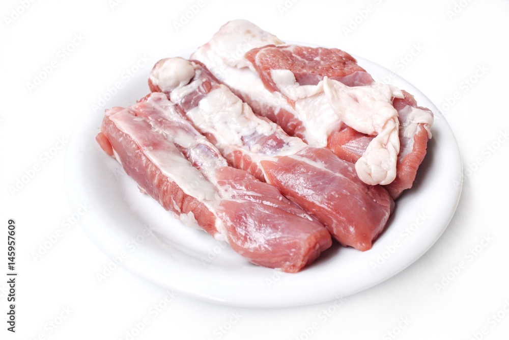 Raw pork ribs isolated