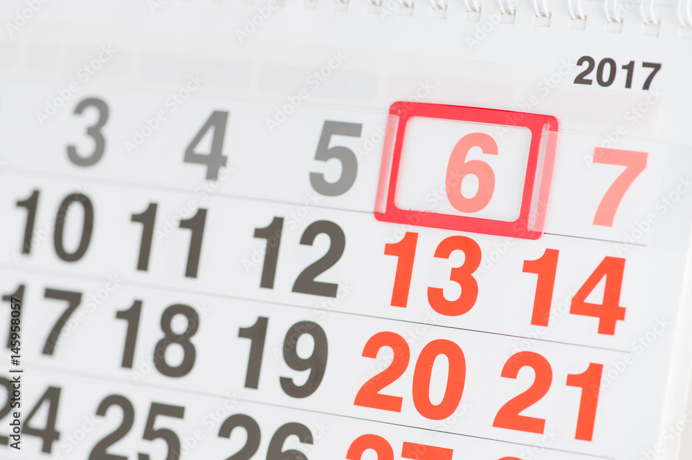Calendar 6 May close-up, shallow dof Calendar 6 May close-up, shallow dof