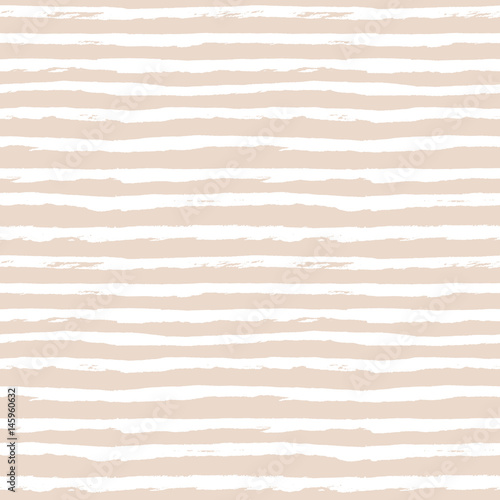 Seamless pattern with horizontal hand drawn stripes, lines. Abstract pastel cute background in naive scandinavian style. White and beige, or light peach, colors. Vector illustration.