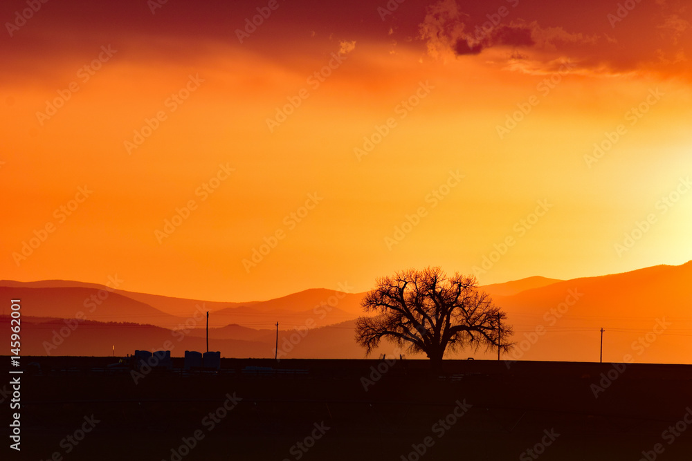 Dusk in Colorado and mountain skyline