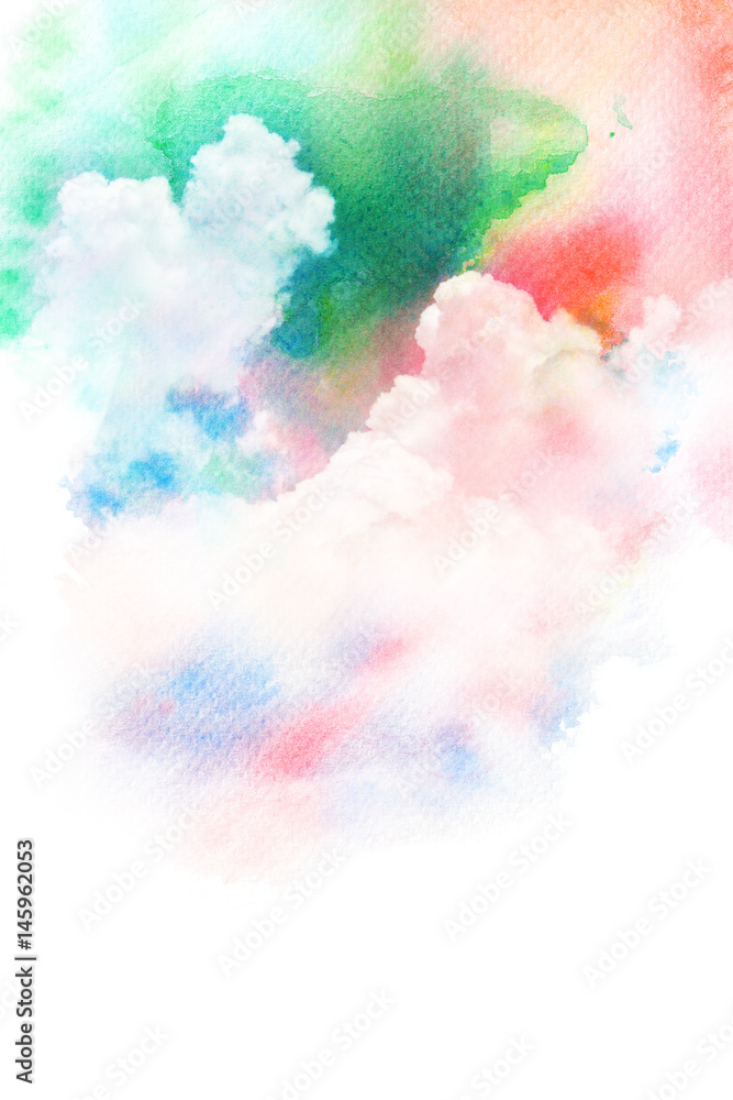 Watercolor illustration of sky with cloud.