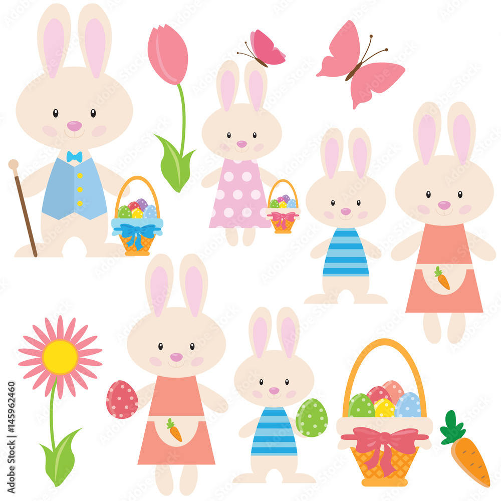 Obraz premium Cute Easter bunny vector cartoon illustration