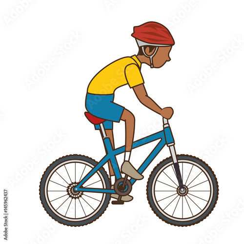 man riding bike icon over white background. colorful design. vector illustration
