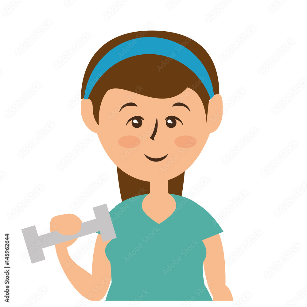 woman lifting dumbbells,  cartoon icon over white background. fitness lifestyle concept. colorful design. vector illustration
