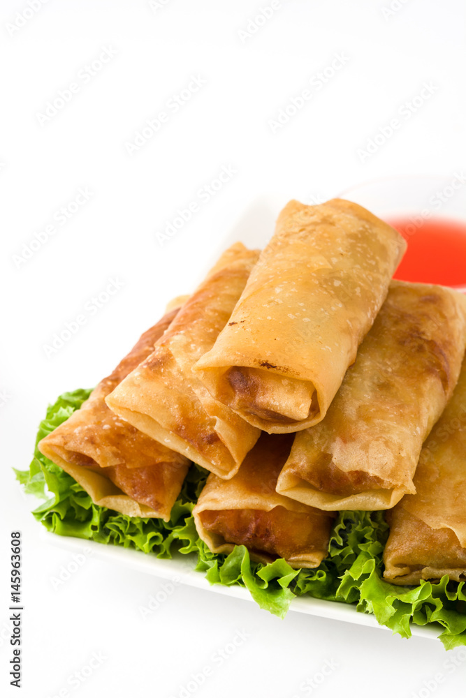 Vegetable spring rolls isolated on white background
Vegetable spring rolls isolated on white background