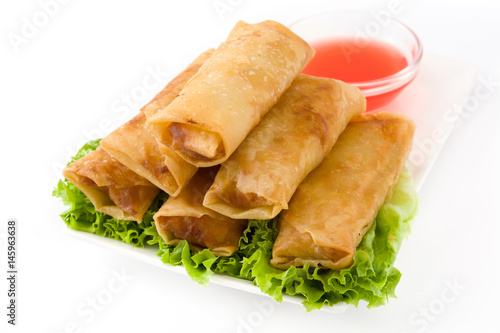 Vegetable spring rolls isolated on white background

