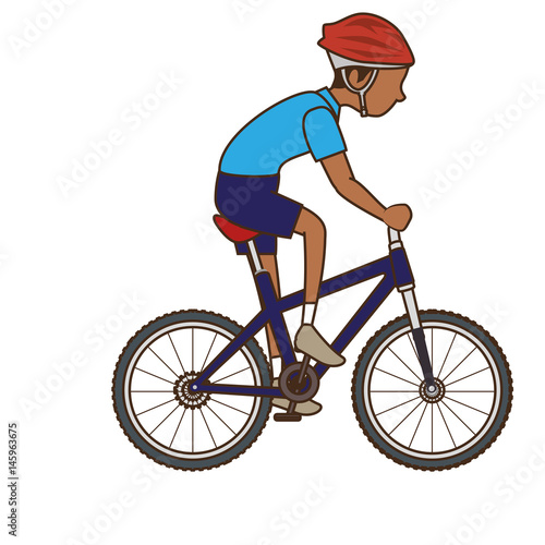 man riding bike icon over white background. colorful design. vector illustration