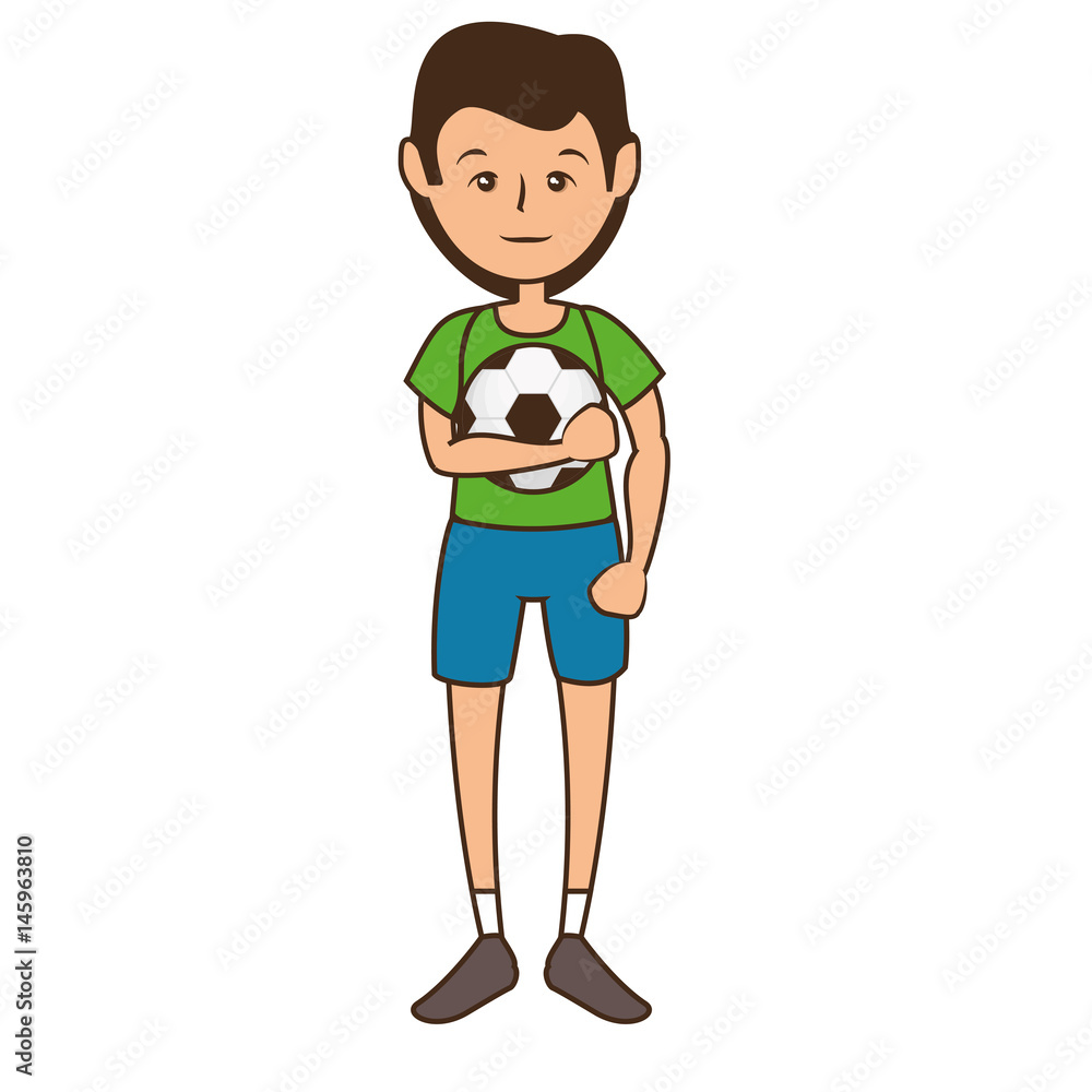 man holding a soccer ball cartoon icon over white background. colorful design. vector illustration man holding a soccer ball cartoon icon over white background. colorful design. vector illustration