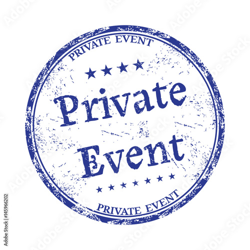 Blue grunge rubber stamp with the text private event written inside the stamp