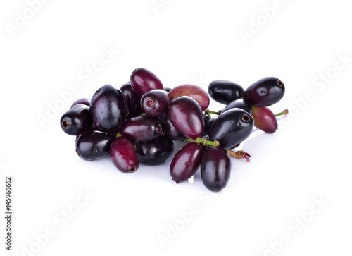 Jambolan plum or Java plum with stem on white background