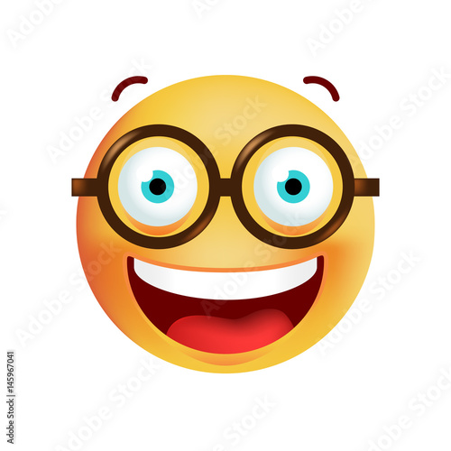 Cute Emoticon with Glasses on White Background. Isolated Vector Illustration 