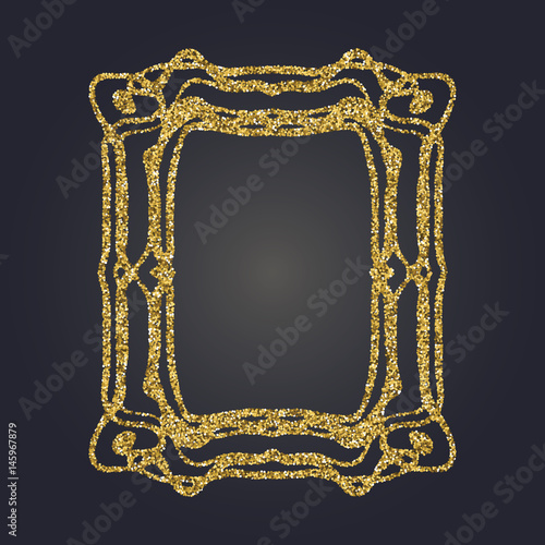 Art Nouveau gold glitter decorative rectangle vector frame for design. Art Deco style border