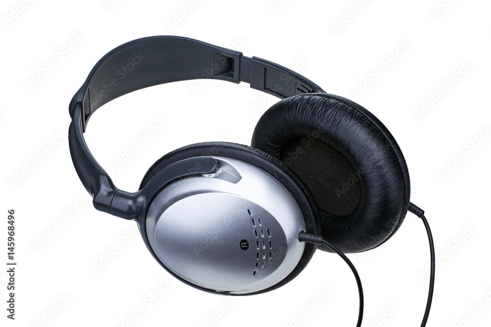 Silver headphones isolated on white background
