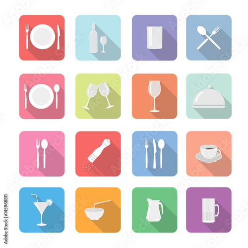 Set of vector Restaurant icons in flat design