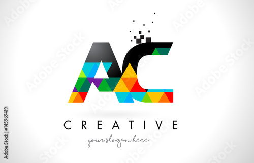 AC A C Letter Logo with Colorful Triangles Texture Design Vector.