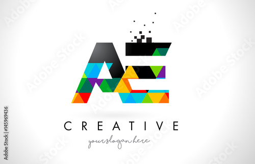 AE A D Letter Logo with Colorful Triangles Texture Design Vector. photo