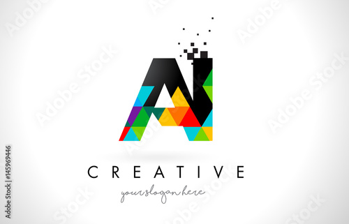 AI A I Letter Logo with Colorful Triangles Texture Design Vector.