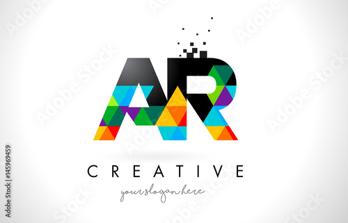 AR A R Letter Logo with Colorful Triangles Texture Design Vector.