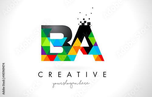 BA B A Letter Logo with Colorful Triangles Texture Design Vector.