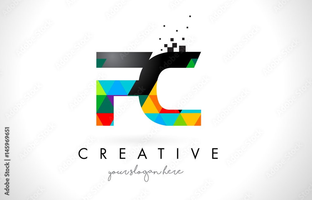 FC F C Letter Logo with Colorful Triangles Texture Design Vector. FC F C Letter Logo with Colorful Triangles Texture Design Vector.
