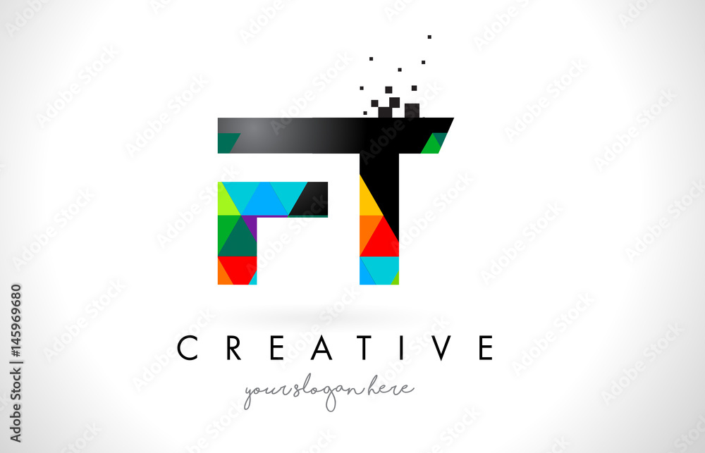 FT F T Letter Logo with Colorful Triangles Texture Design Vector.