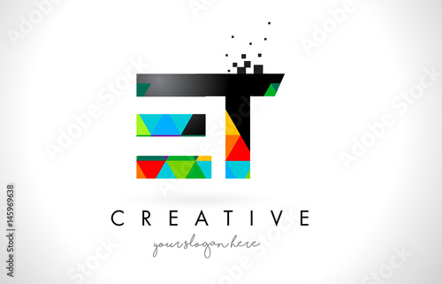 ET E T Letter Logo with Colorful Triangles Texture Design Vector.