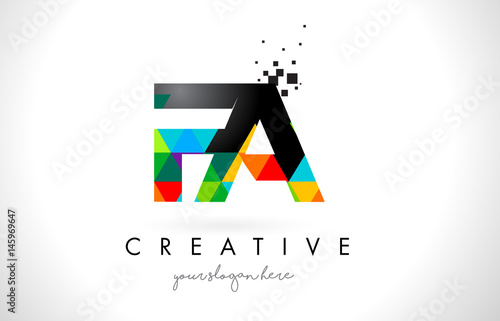 FA F A Letter Logo with Colorful Triangles Texture Design Vector.