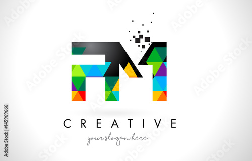FM F M Letter Logo with Colorful Triangles Texture Design Vector.