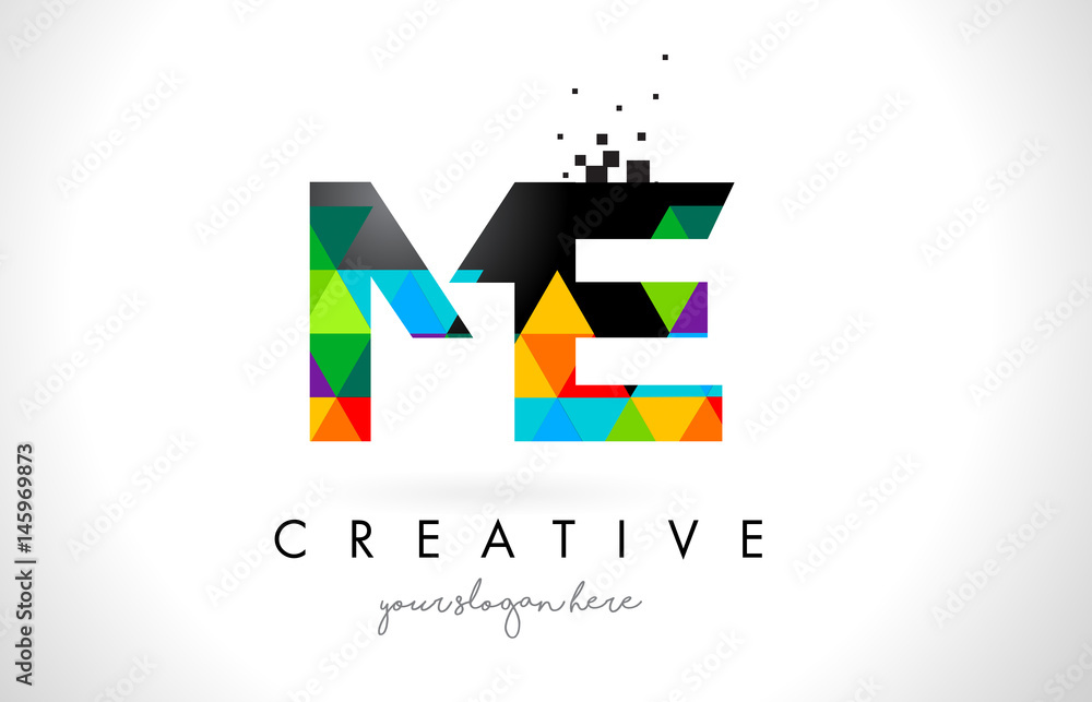 ME M E Letter Logo with Colorful Triangles Texture Design Vector.