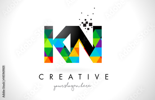 KN K N Letter Logo with Colorful Triangles Texture Design Vector.