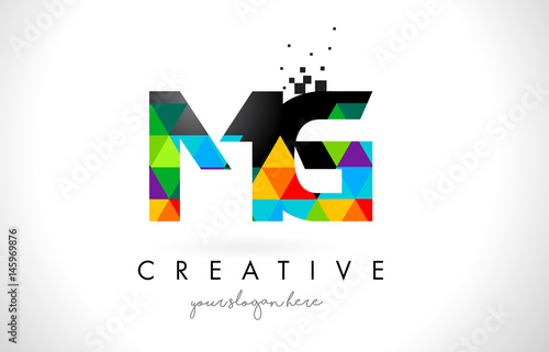 MG M G Letter Logo with Colorful Triangles Texture Design Vector.