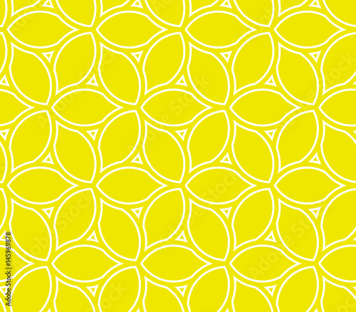 Seamless ornament with yellow lemons. Modern geometric pattern with repeating elements