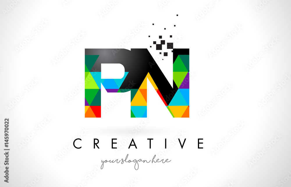 PN P N Letter Logo with Colorful Triangles Texture Design Vector.