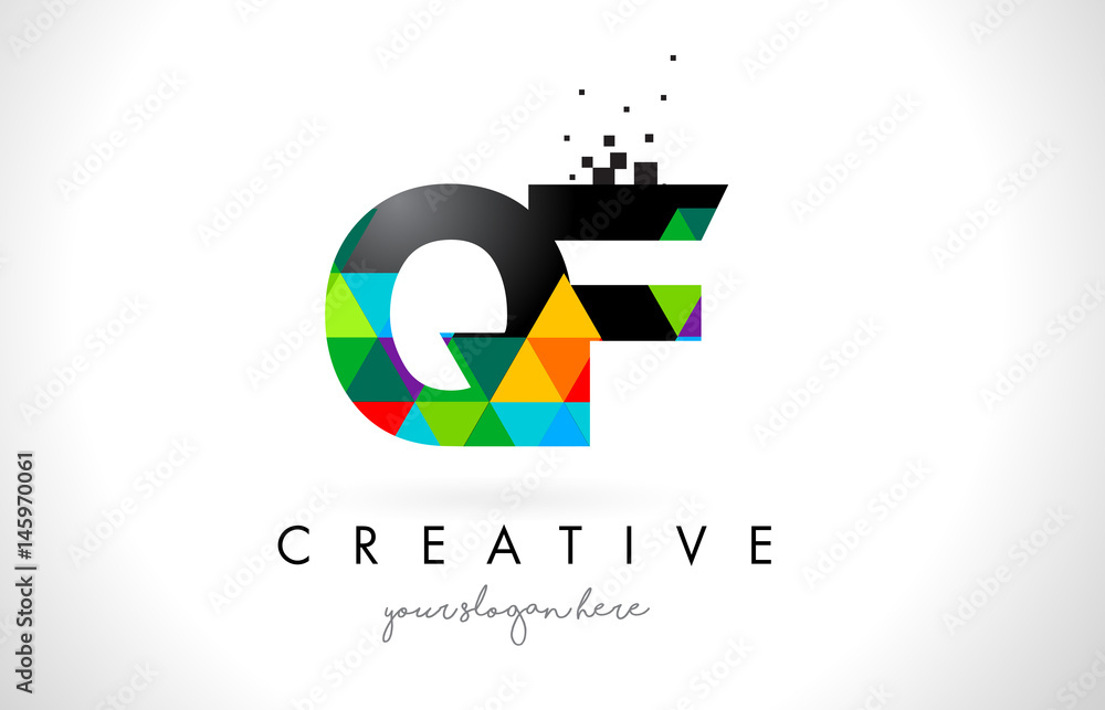 QF Q F Letter Logo with Colorful Triangles Texture Design Vector. QF Q F Letter Logo with Colorful Triangles Texture Design Vector.