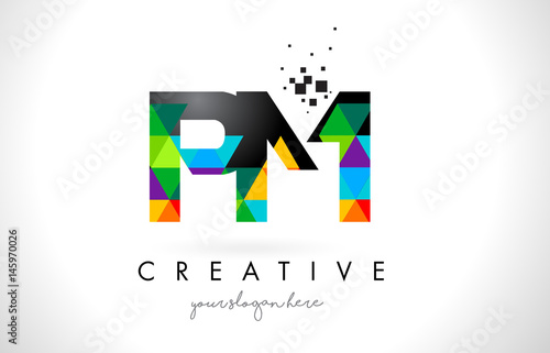 PM P L Letter Logo with Colorful Triangles Texture Design Vector.