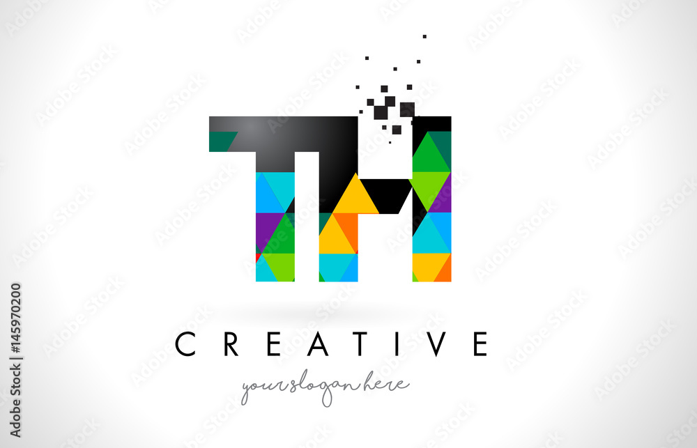 TH T H Letter Logo with Colorful Triangles Texture Design Vector.