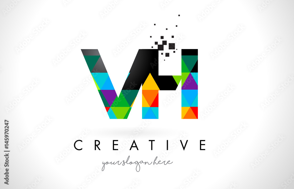 Obraz premium VH V H Letter Logo with Colorful Triangles Texture Design Vector.