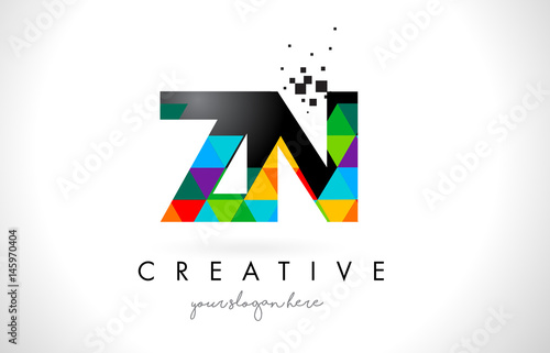 ZN Z N Letter Logo with Colorful Triangles Texture Design Vector.